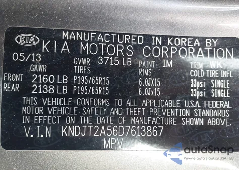 2013 Kia Soul из США, поврежденный, VIN KNDJT2A56D7613867